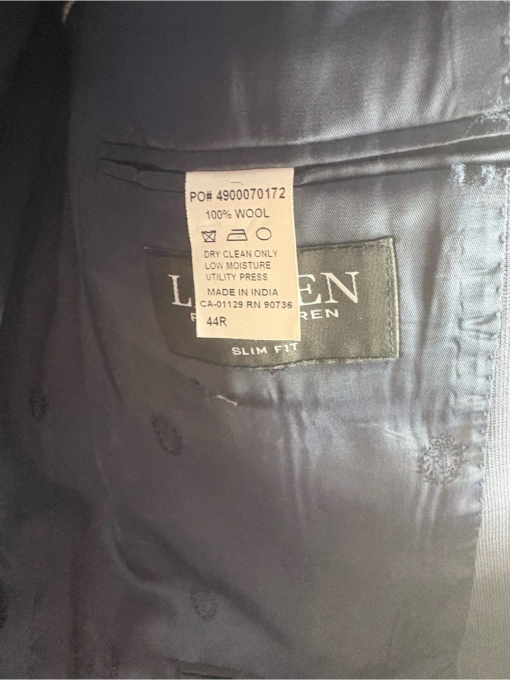 LAUREN RALPH LAUREN Slim Fit Sport Coat from Macy’s 100% Wool Navy Text Size 44R - Picture 11 of 15